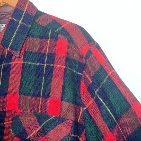Vintage 80’s Wool Blend Plaid Flannel Button Down Shirt Shacket Gorpcore XL Tall - Picture 3 of 11